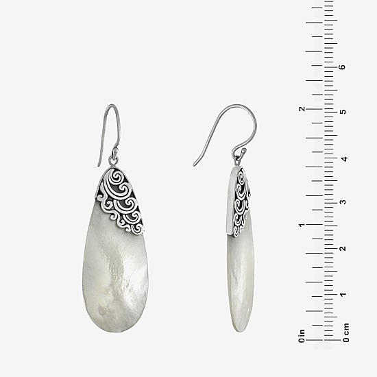 Womens White Mother Of Pearl Sterling Silver Pear Drop Earrings