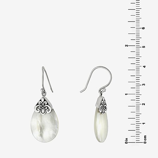 Womens White Mother Of Pearl Sterling Silver Pear Drop Earrings