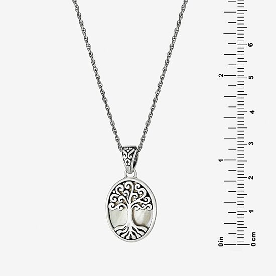 Tree Of Life Womens White Mother Of Pearl Sterling Silver 16 Inch Pendant Necklace
