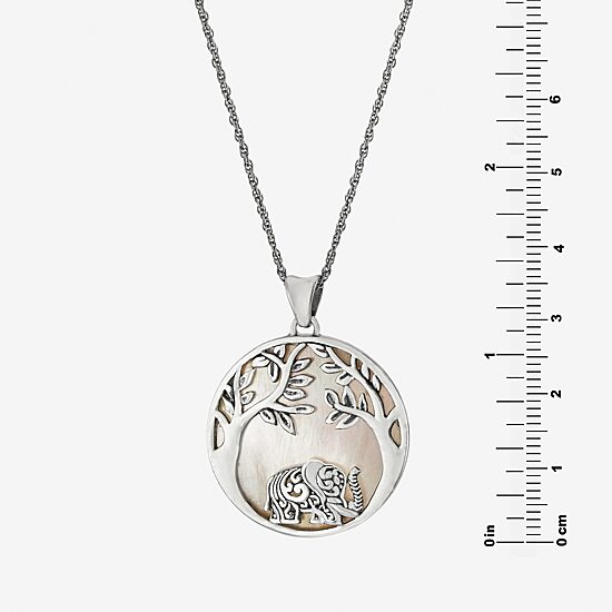 Tree Of Life Womens White Mother Of Pearl Sterling Silver Round 16 Inch Pendant Necklace