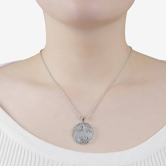 Tree Of Life Womens White Mother Of Pearl Sterling Silver Round 16 Inch Pendant Necklace