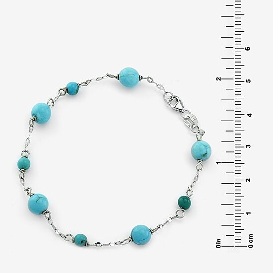 Womens Enhanced Blue Turquoise Sterling Silver Beaded Bracelet