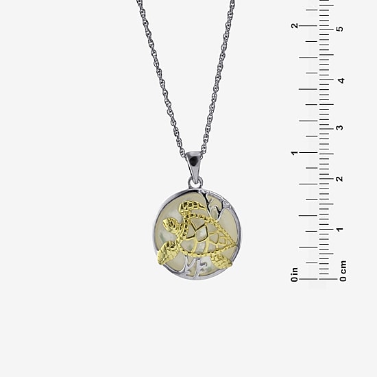 Turtle Womens White Mother Of Pearl 14K Two Tone Gold Over Silver 18 Inch Pendant Necklace