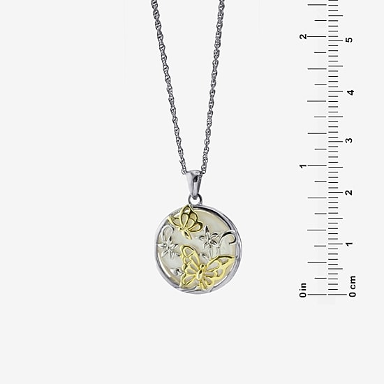 Womens White Mother Of Pearl 14K Two Tone Gold Over Silver Butterfly 18 Inch Pendant Necklace