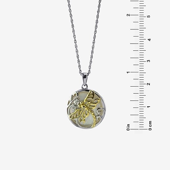 Dragonfly Womens White Mother Of Pearl 14K Two Tone Gold Over Silver 18 Inch Pendant Necklace