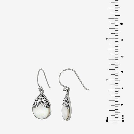 Bali Inspired Womens Genuine White Mother Of Pearl Sterling Silver Drop Earrings