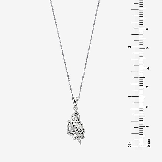 Bali Inspired Womens Sterling Silver Butterfly 16 Inch Pendant Necklace
