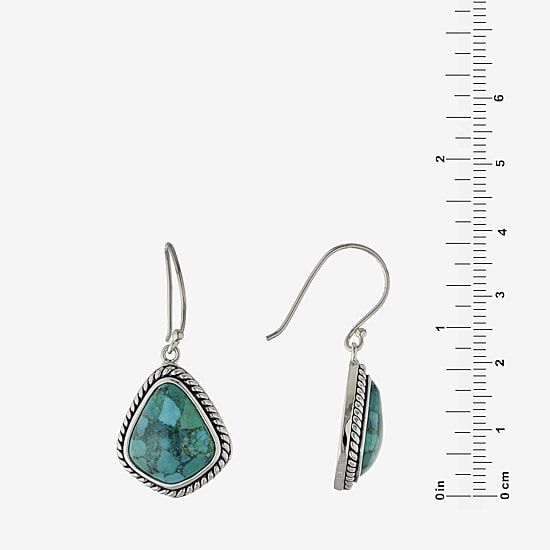 Womens Enhanced Blue Turquoise Sterling Silver Drop Earrings