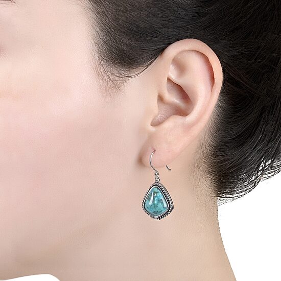 Womens Enhanced Blue Turquoise Sterling Silver Drop Earrings