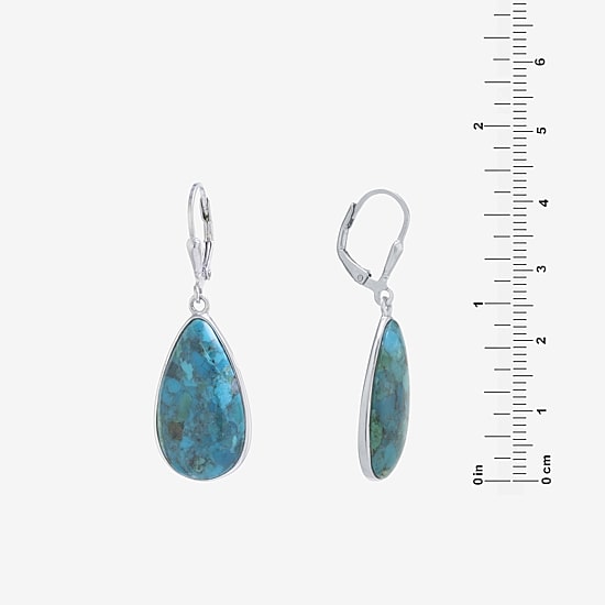 Womens Enhanced Blue Turquoise Sterling Silver Drop Earrings