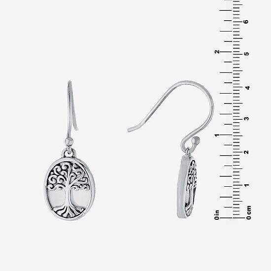 Bali Inspired Womens White Mother Of Pearl Sterling Silver Oval Drop Earrings