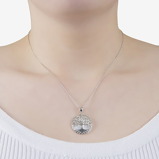 Tree Of Life Womens White Mother Of Pearl Sterling Silver 16 Inch Pendant Necklace