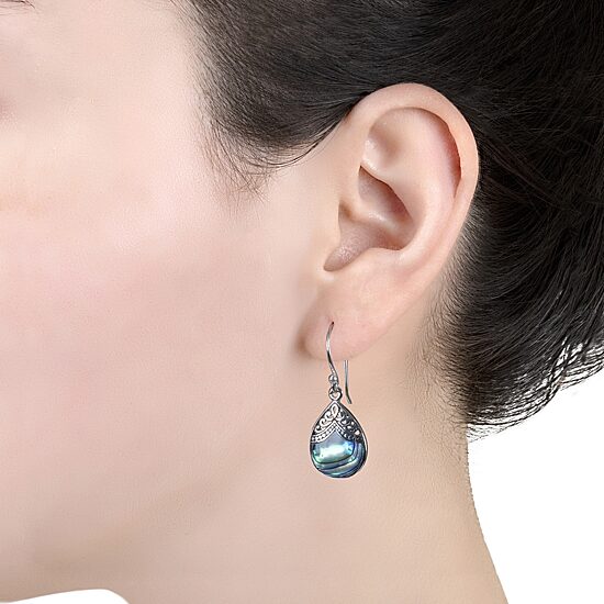 Bali Inspired Womens Abalone Sterling Silver Drop Earrings