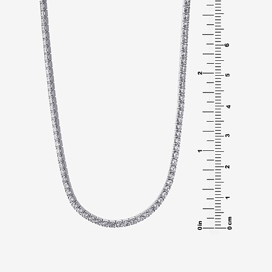 Adjustable Length Womens Cubic Zirconia Sterling Silver 26 Inch Tennis Necklace