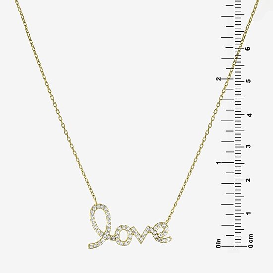 Diamonart "Love" Womens Cubic Zirconia 14K Gold Over Silver 16 Inch Pendant Necklace