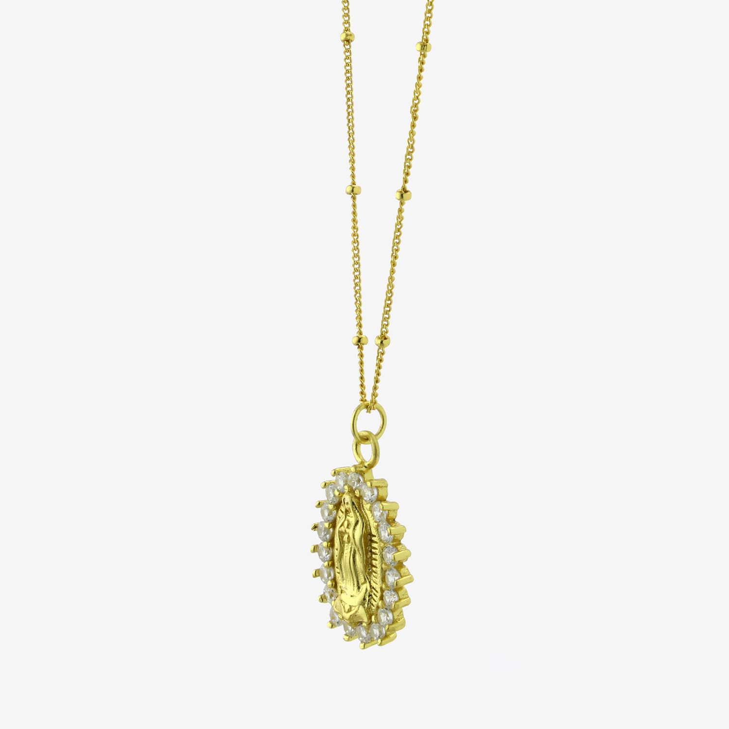 Diamonart Lady Of Guadalupe Womens Cubic Zirconia 14K Gold Over Silver Oval 16 Inch Pendant Necklace