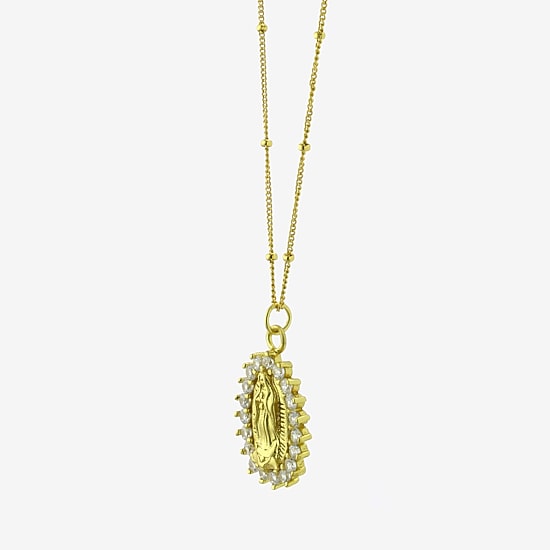 Diamonart Lady Of Guadalupe Womens Cubic Zirconia 14K Gold Over Silver Oval 16 Inch Pendant Necklace