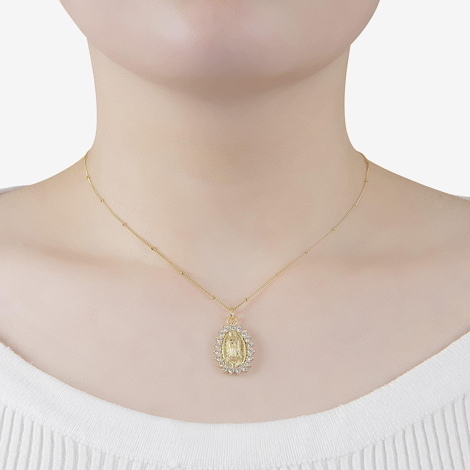 Diamonart Lady Of Guadalupe Womens Cubic Zirconia 14K Gold Over Silver Oval 16 Inch Pendant Necklace