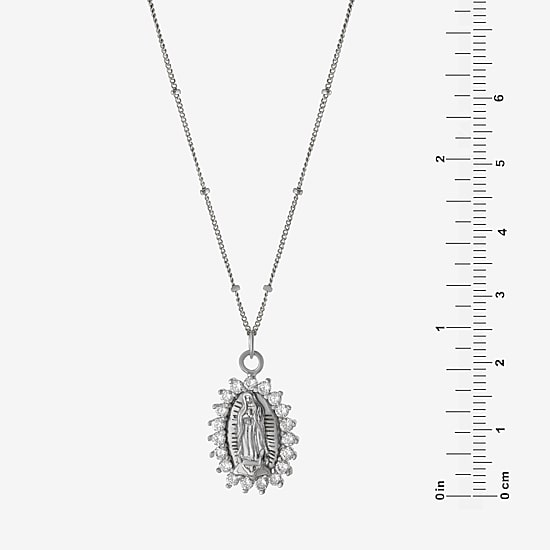 Diamonart Lady Of Guadalupe Womens Cubic Zirconia Sterling Silver Oval 16 Inch Pendant Necklace
