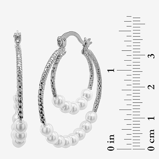 Sparkle Allure Double Row Womens White Simulated Pearl 35mm Hypoallergenic Hoop Earrings
