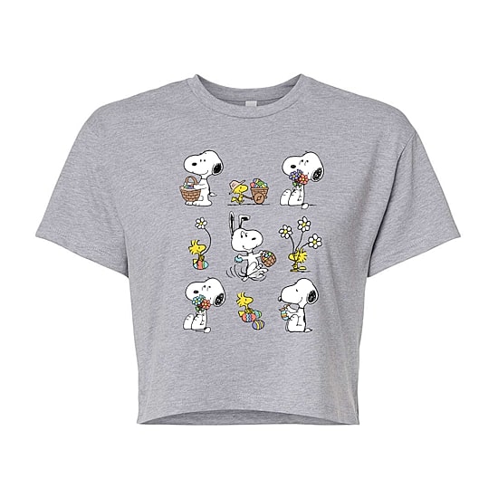 Womens Juniors Crew Neck Short Sleeve Boxy Fit Peanuts Snoopy Graphic T-Shirt