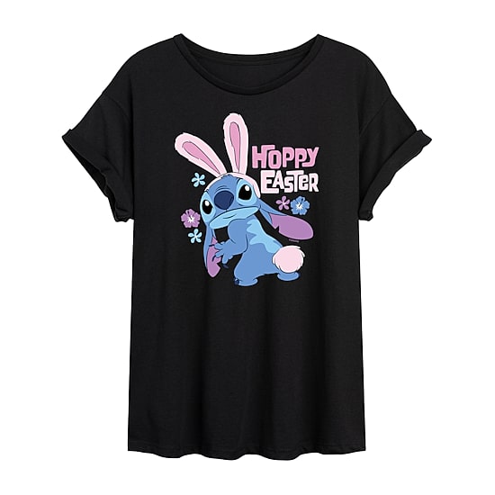 Womens Juniors Scoop Neck Short Sleeve Oversized Lilo & Stitch Graphic T-Shirt