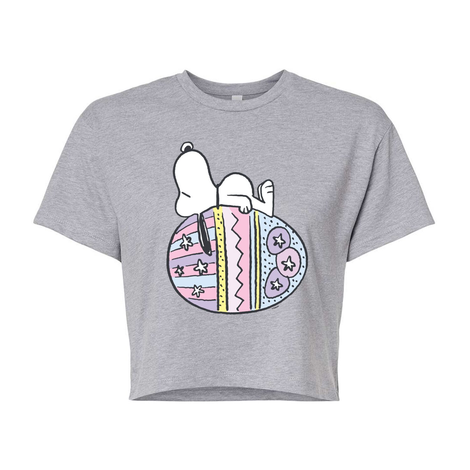 Easter Egg Cropped Womens Juniors Crew Neck Short Sleeve Boxy Fit Peanuts Snoopy Graphic T-Shirt