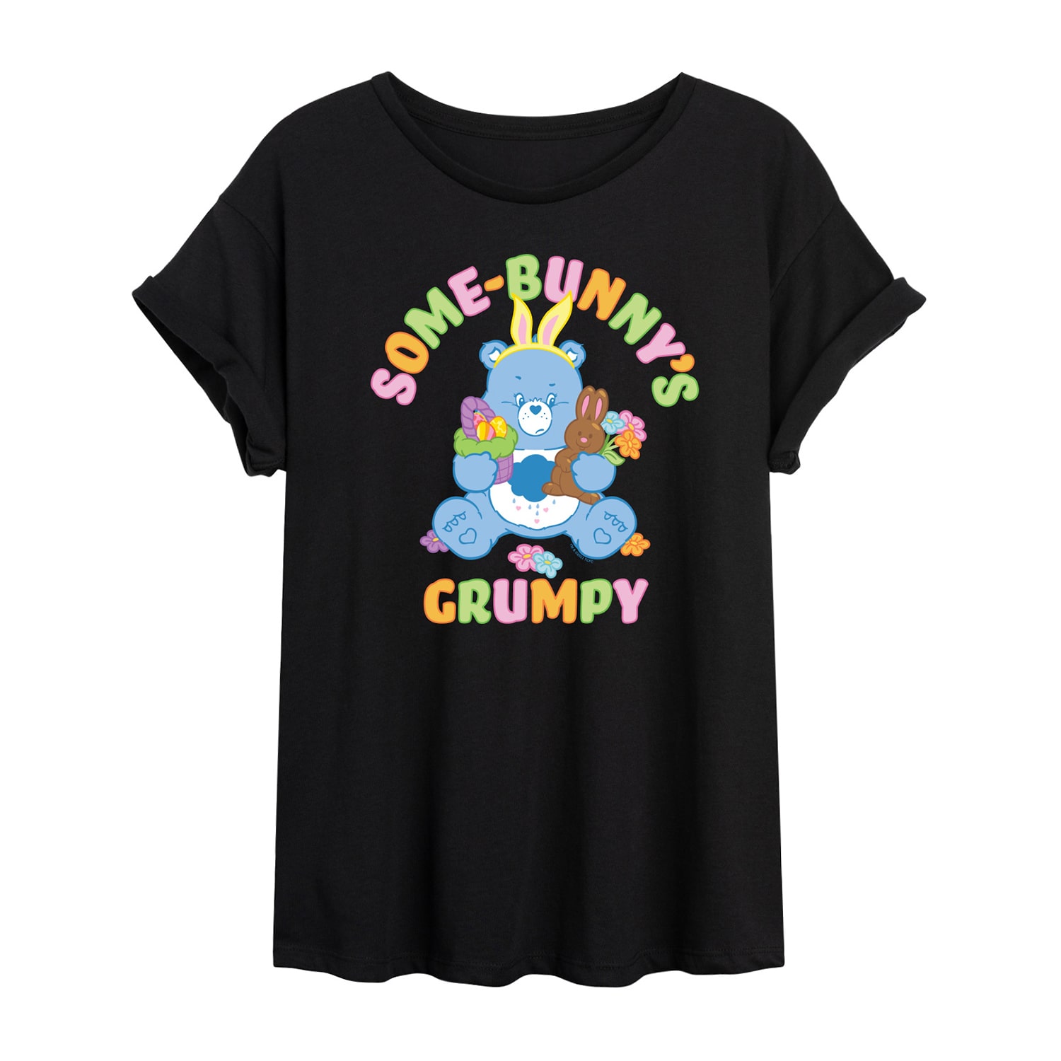 Some Bunny'S Grumpy Womens Juniors Round Neck Short Sleeve Oversized Care Bears Graphic T-Shirt
