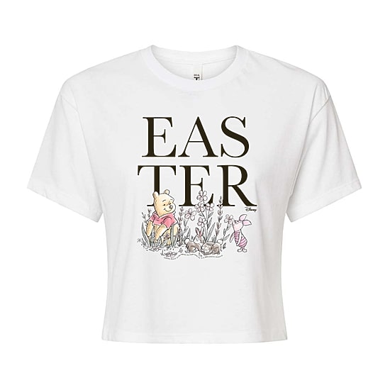 Easter Cropped Tee Womens Juniors Crew Neck Short Sleeve Boxy Fit Winnie The Pooh Graphic T-Shirt