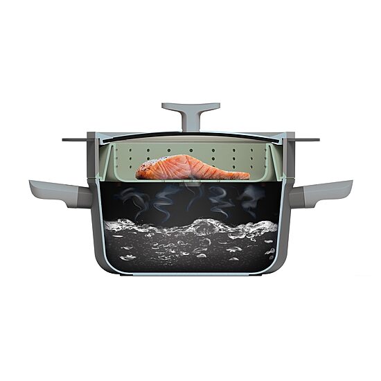 BergHOFF Balance Nonstick Silicone Collapsible Steamer Basket & Strainer 10", Recycled Material, Sage Silicone Non-Stick Steamer Inserts