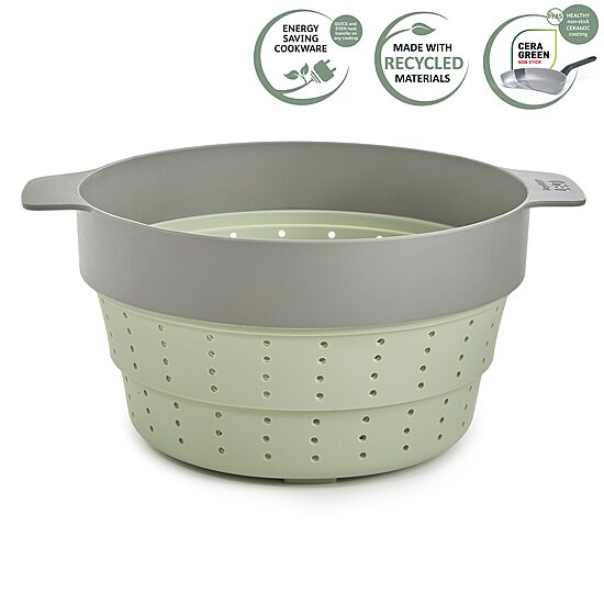BergHOFF Balance Nonstick Silicone Collapsible Steamer Basket & Strainer 10", Recycled Material, Sage Silicone Non-Stick Steamer Inserts