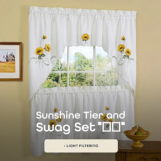 Sunshine 3-pc. Rod Pocket Kitchen Curtains & Drapes Window Set
