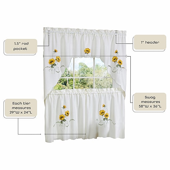 Sunshine 3-pc. Rod Pocket Kitchen Curtains & Drapes Window Set
