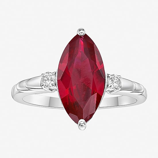 Womens Diamond Accent Lab Created Red Ruby Sterling Silver Cocktail Ring