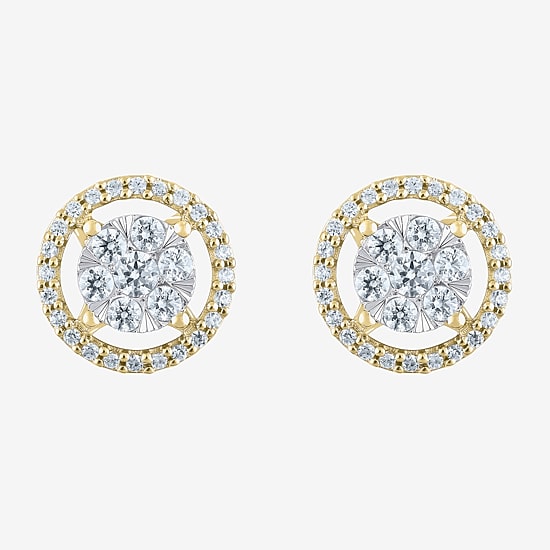 (F / Vs2) 1/2 CT. T.W. Lab Grown White Diamond 14K Gold 9.2mm Round Stud Earrings