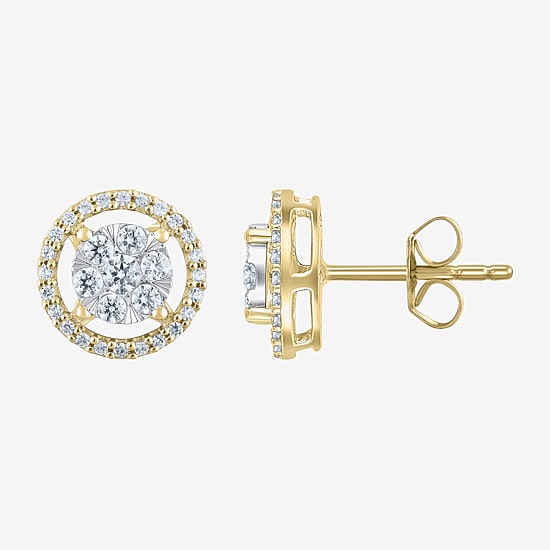 (F / Vs2) 1/2 CT. T.W. Lab Grown White Diamond 14K Gold 9.2mm Round Stud Earrings
