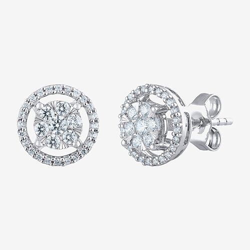(F / Vs2) 1/2 CT. T.W. Lab Grown White Diamond 14K Gold 9.2mm Round Stud Earrings, One Size, White