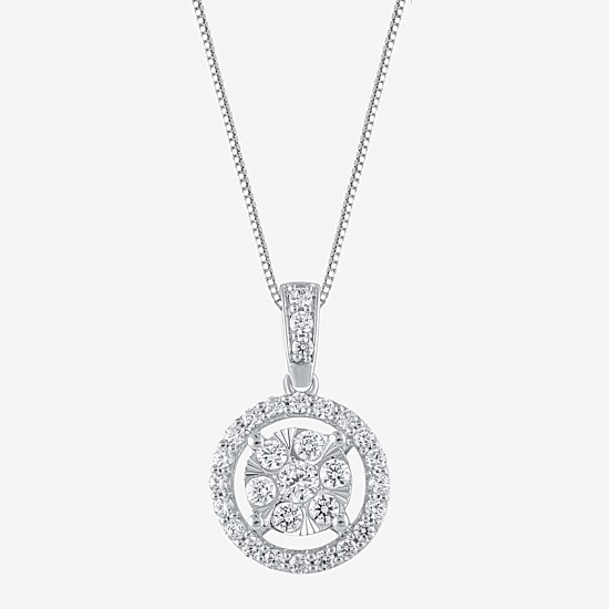 (F / Vs2) Womens 1/2 CT. T.W. Lab Grown White Diamond 14K Gold Round 18 Inch Pendant Necklace