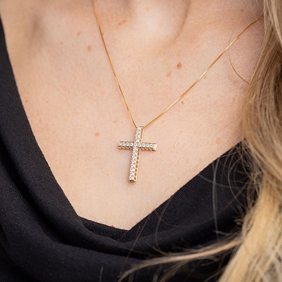 Cross (H-I / I1) Womens 1/2 CT. T.W. Natural White Diamond 10K Gold Cross 18 Inch Pendant Necklace