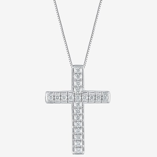 Womens 1/2 CT. T.W. Natural White Diamond 14K Gold Cross 18 Inch Pendant Necklace