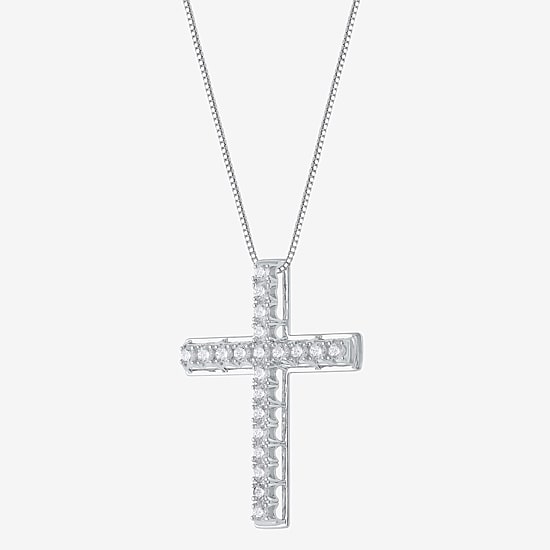 Womens 1/2 CT. T.W. Natural White Diamond 14K Gold Cross 18 Inch Pendant Necklace