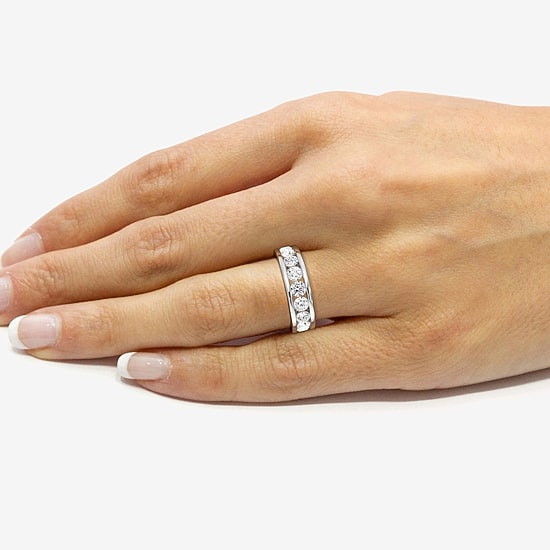 (F / Si1-Si2) Womens 4.5MM 3 CT. T.W. Lab Grown White Diamond Sterling Silver Wedding Band