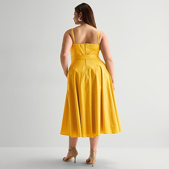 Premier Amour Womens Plus Midi V Neck Sleeveless Fit + Flare Dress
