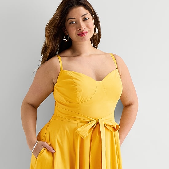 Premier Amour Womens Plus Midi V Neck Sleeveless Fit + Flare Dress