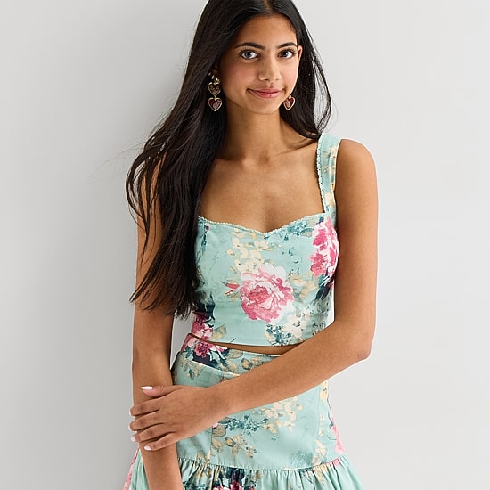 Emerald Sundae Womens Juniors Square Neck Short Sleeve Floral Dress Set
