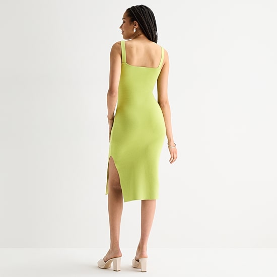 by&by Womens Juniors Sleeveless Leaf Midi Sweater Dress