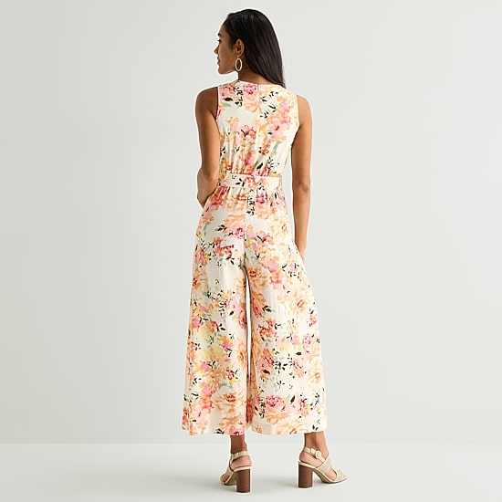 Melonie T Womens Square Neck Sleeveless Belted Jumpsuit