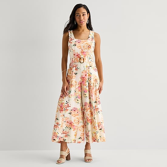 Melonie T Womens Square Neck Sleeveless Belted Jumpsuit
