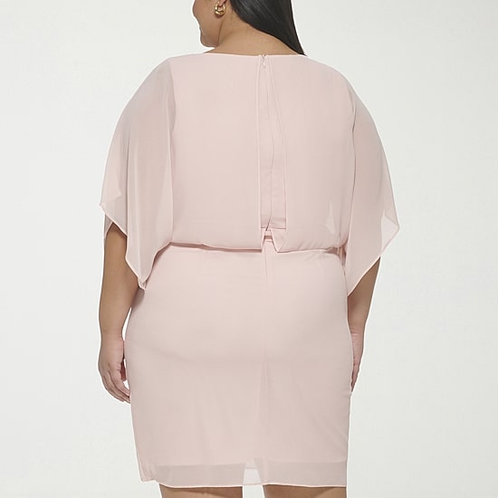 Jessica Howard Womens Plus Boat Neck 3/4 Sleeve Flutter Chiffon Fit + Flare Dress