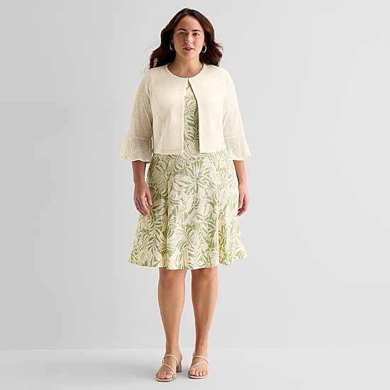 Perceptions Womens Plus Leaf Jacket Dress